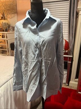 SHEIN Pale Blue Button-Front Collared Blouse